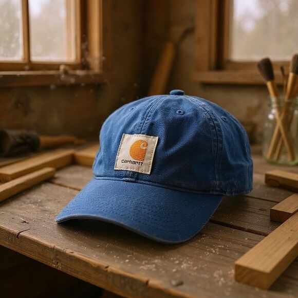 Carhartt Logo Mesh Trucker Hat Cap Snapback Mesh Back Blue Adjustable AH0286 - Picture 1 of 6